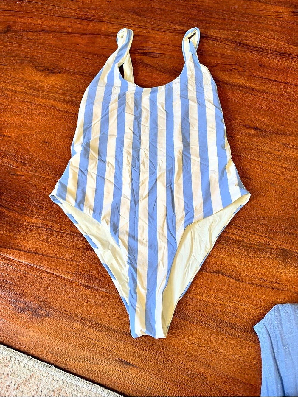 Striped One-Piece Swimsuit in Blue & White Size Large